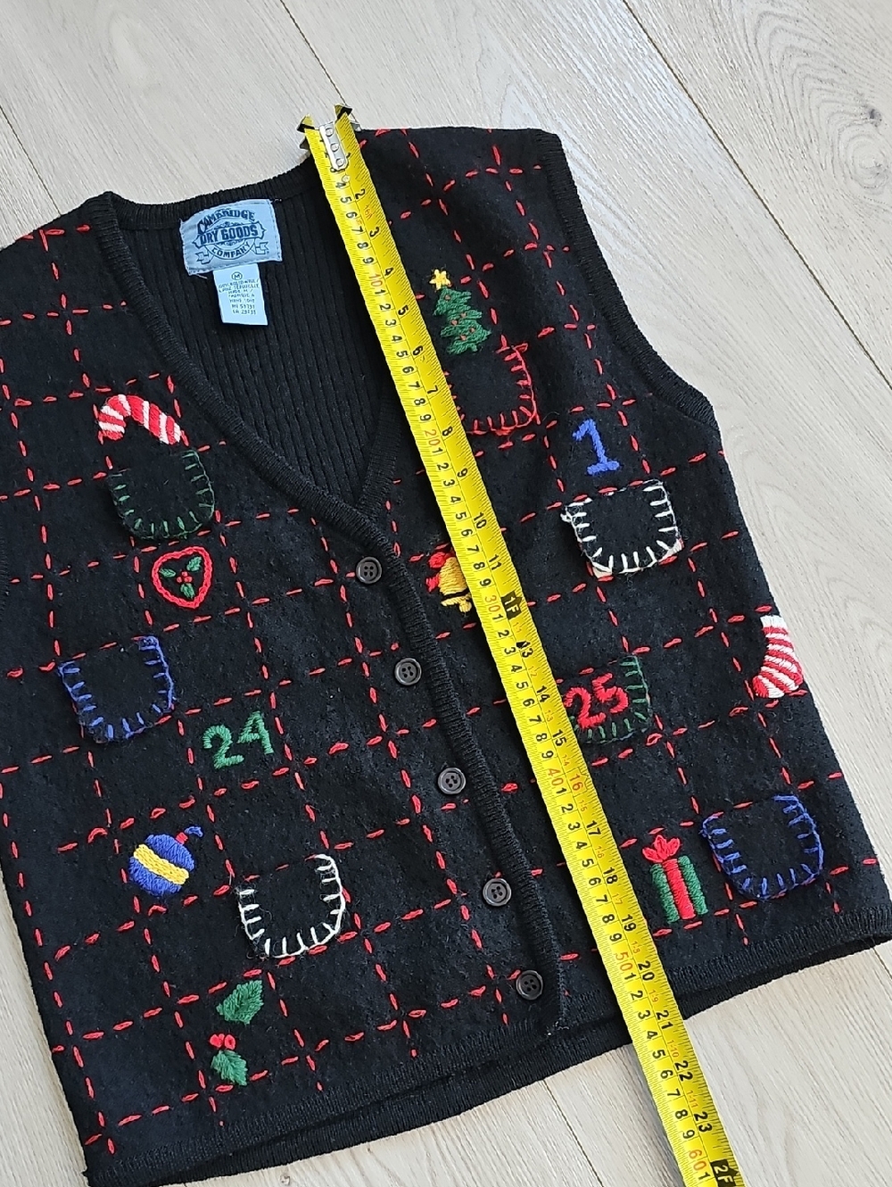 Vintage Boiled Wool Ugly Christmas Sweater Vest Christmas Countdown Embroidery - Picture 12 of 13